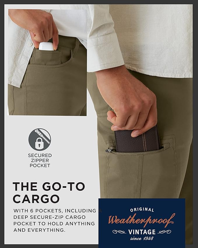 Weatherproof Vintage Casual Hiking Pants for Men - Lightweight Stretch Travel Mens Work Pants with Utility Cargo Pocket