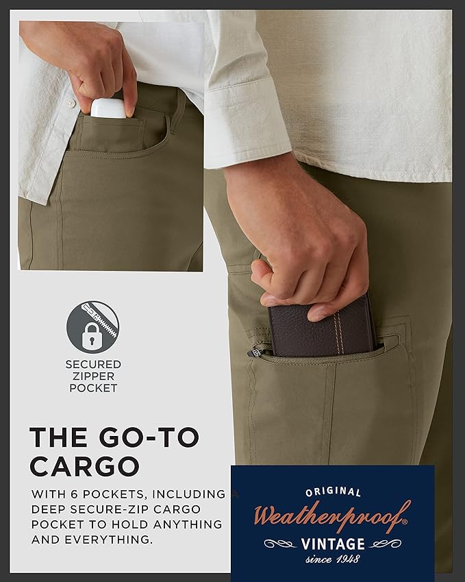 Weatherproof Vintage Casual Hiking Pants for Men - Lightweight Stretch Travel Mens Work Pants with Utility Cargo Pocket