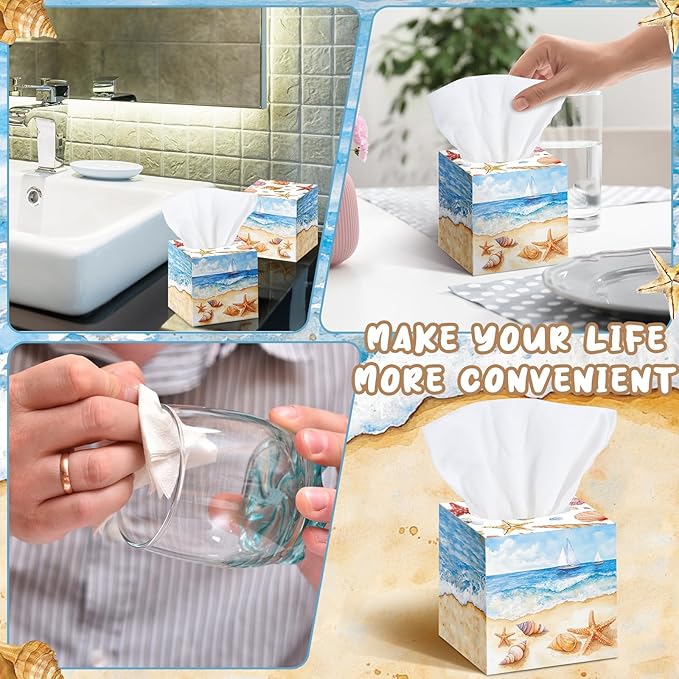 12 Pack Summer Ocean Shells Facial Tissues Cube Boxes 600 Sheets 3 Ply Small Sea Face Tissues Bulk for Summer Car Bedroom Supplies