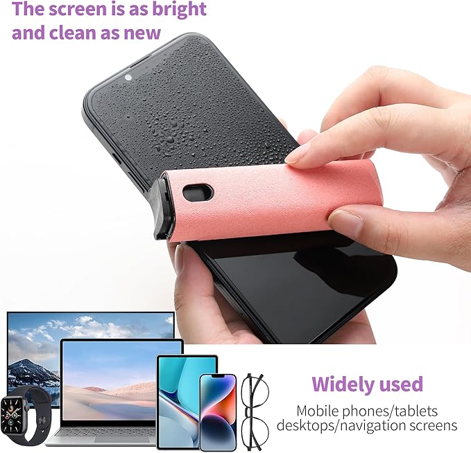 Touchscreen Screen Cleaner Kit 2 Pcs, Phone, Tablet and Car Screen Cleaner, Two in One Spray and Microfiber Cloth(2 Pack Pink)