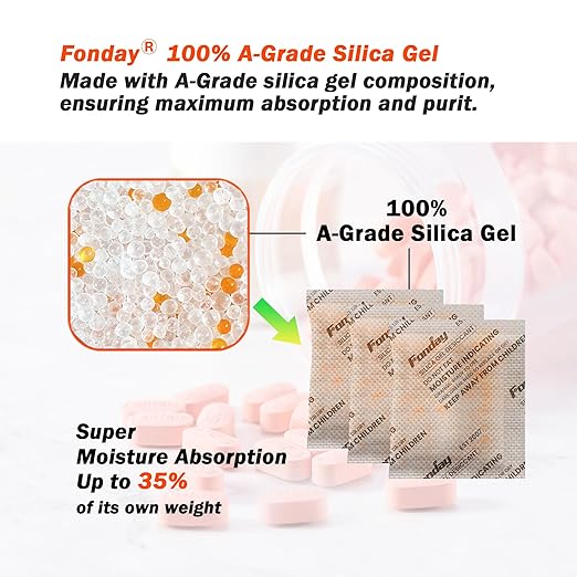 5g x 30 packs Fonday Rechargeable Silica Gel Desiccant Packets Food Grade Fast Reactivate Desiccant Bags Moisture Indicating Orange to Green