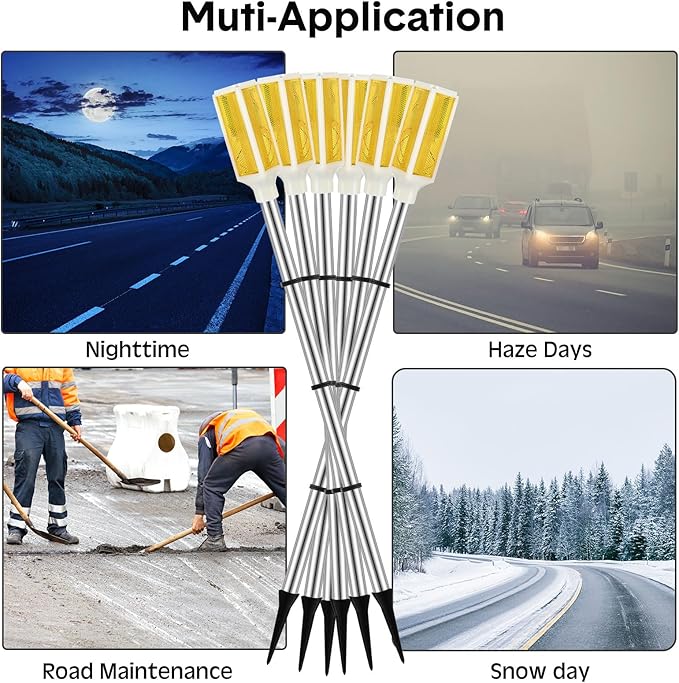 Macarrie 6 Pcs Solar Powered Driveway Markers Reflector Lights Landscape Driveway Reflectors on Poles for Snow Road Outdoor Yard(37 Inch,Yellow)