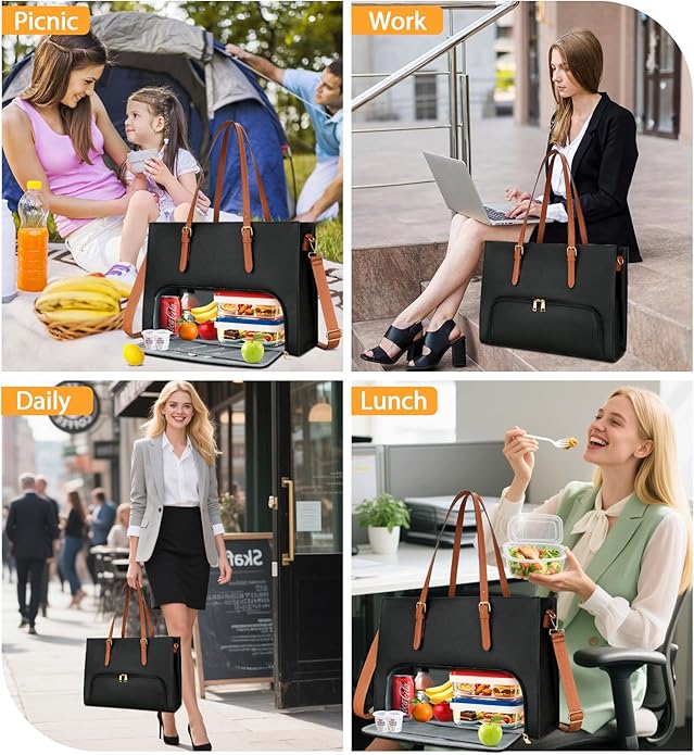 KKXIU Lunch Tote Bag for Women 15.6 Inch Laptop Briefcase Professional Work Purse with Insulated Lunch Compartment Handbags