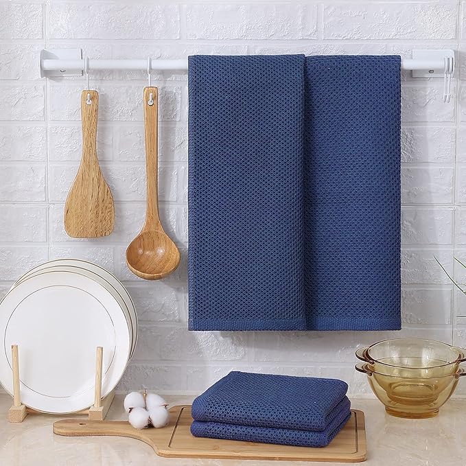 Kitinjoy 100% Cotton Waffle Weave Kitchen Towels, 6-Pack Super Soft and Absorbent Dish Towels for Drying Dishes, Kitchen Hand Towels, 13 in x 28 in, Navy Blue