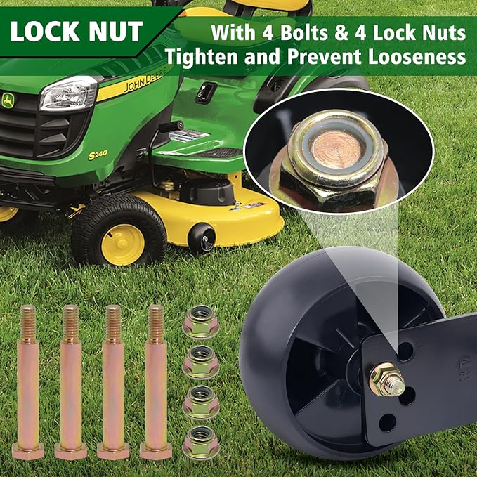 CheeMuii 4 Pack Mower Deck Wheel Kit Replace for MTD/Cub Cadet 734-04155 Replace for Toro 112-0677 72-025 210-275 5" Deck Wheels with Bolts & Lock Nuts