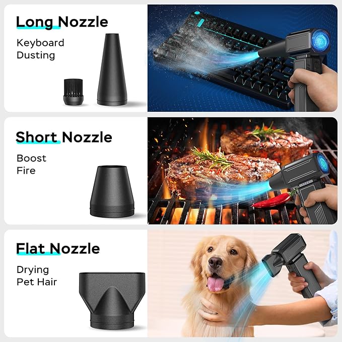 Compressed Air Duster,200000RPM Electric Portable Air Duster,Stepless Speed Mini Blower,No Canned Dust Blower,Rechargeable Cordless Jet Fan for Computer Keyboard Car Cleaning,Dry,Inflation-Black