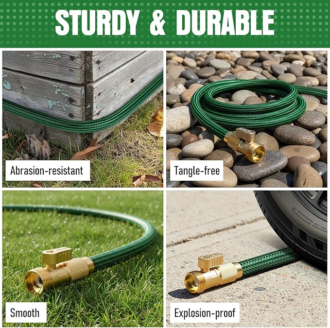 NON-EXPANDABLE Garden Hose 20 ft, Heavy Duty Flexible Water Hose, Kink Resistant Lightweight Hybrid Hose with Durable Fabric Skin, Leakproof Hose Male to Female Fittings