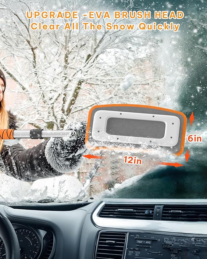helloleiboo 39.8" Ice Scrapers for Car Windshield and Detachable 2-in-1 Snow Broom for Car with 12-Inch 180° Pivoting Head – The Ultimate Winter Tool for Car Truck and SUV (Orange)