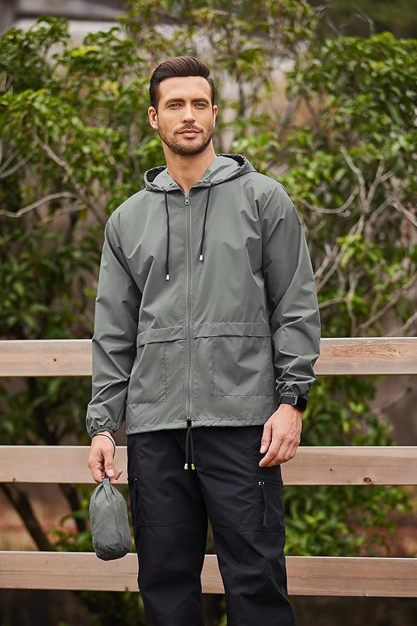 COOFANDY Mens Packable Rain Jacket Lightweight Waterproof Raincoat with Hood Outdoor Rain Gear Travel Hiking Cycling