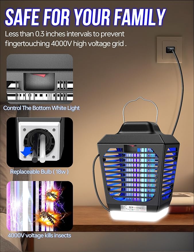 Bug Zapper Outdoor, Mosquito Zapper with LED Light, Fly Zapper Outdoor Indoor, Insect Zapper Electric Fly Traps, Plug in Mosquito Killer for Patio Yard