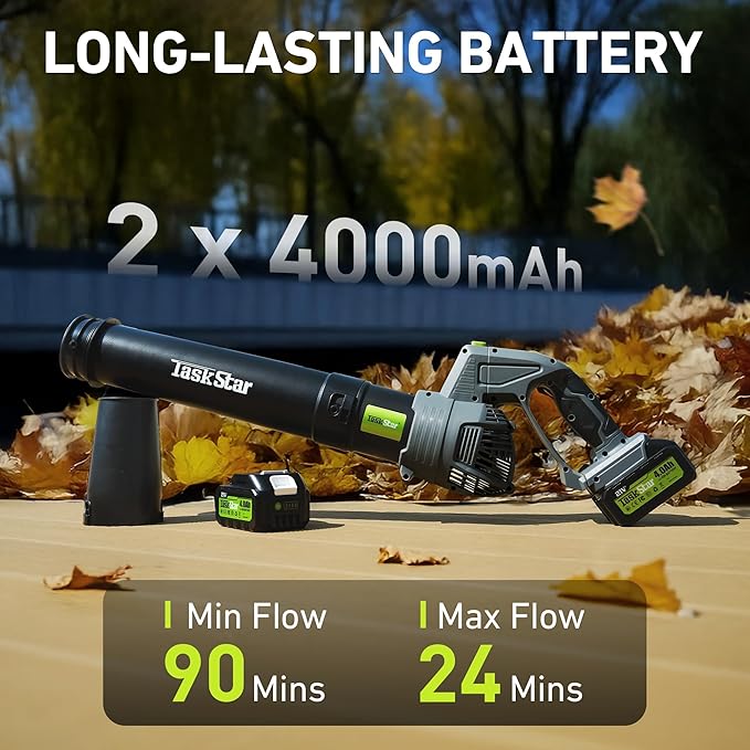 Leaf Blower Cordless, Swivel Head Design, 550 CFM Electric Blower w/2 Pcs 4.0 Ah Battery & Charger, Lightweight 3.7 Lbs Handheld Mini Leaf Blower, 5-Speed Blowers for Lawn Care Car Patio Yard