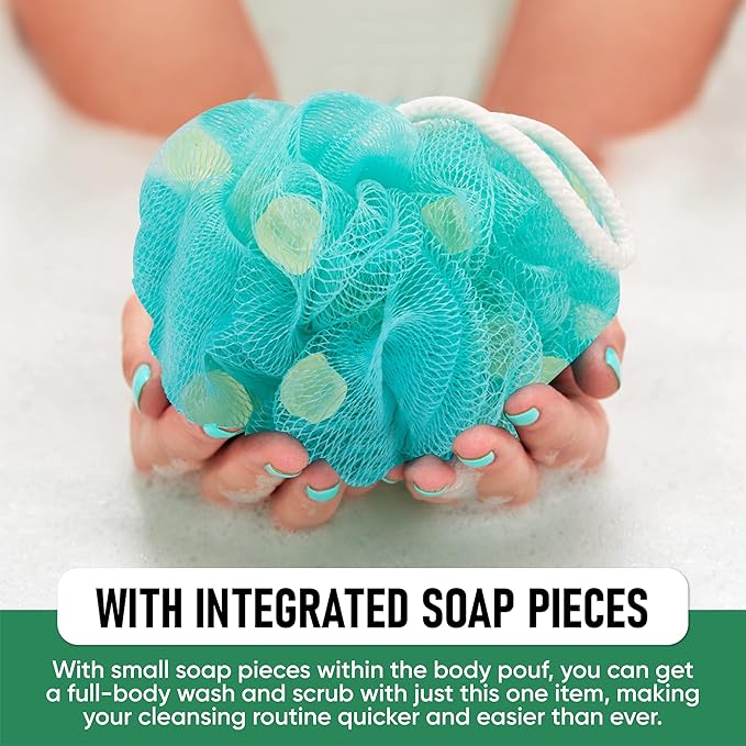 T.Taio Esponjabon Shower Bath Puff Soap Sponge - Loofah Luffa Loufa Body Wash Ball - Mesh Pouf Scrubber for Full Cleanse Lather Skin Care - Essential Beauty Bathroom Accessories - Aloe Vera Scent