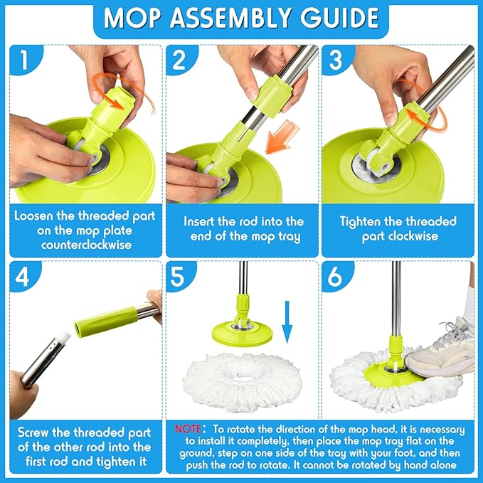 Spin Mop Replacement Handle 360 Degree Spin Mop Pole Handle Replacement Rotating Telescopic Stick for Head Replace Spinning Household Cleaning Accessories for Home(Green)