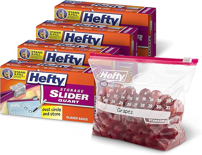 Hefty Slider Calendar Storage Bags, Quart Size, 40 Count (Pack of 4), 160 Total