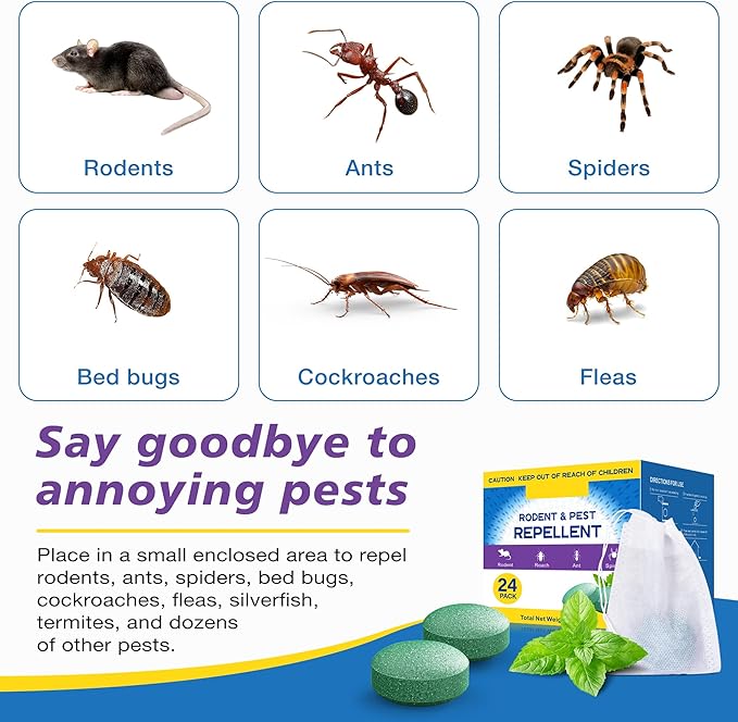 Mouse Rodent Repellent, 24 Pack Mouse Repellent Balls - Peppermint Lemon Oil Mice Repellent for Squirrel Rats Spider Pests, Mice Repellent for Indoor/Outdoor Use - Natural Mouse Deterrent & Pet Safe