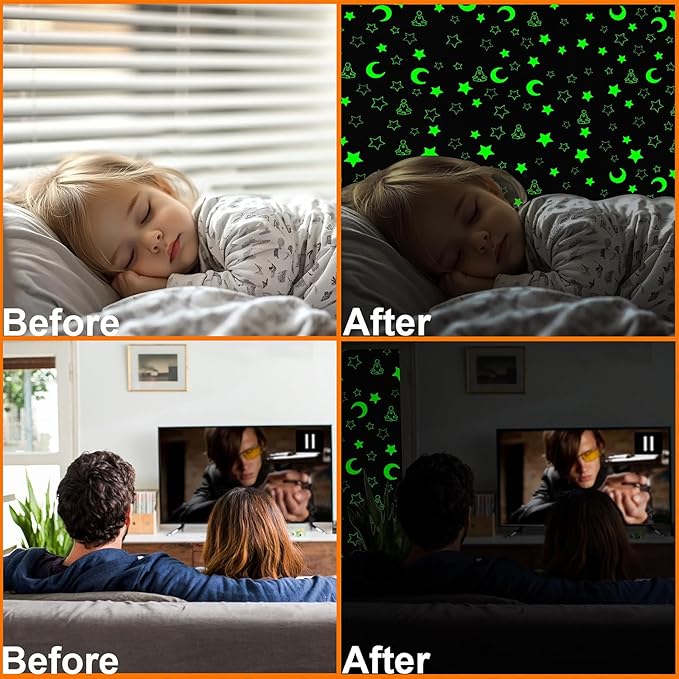 100% Upgraded Blackout Curtains, 98"x57" Portable DIY Blinds, No Drill Travel Blackout Blinds Sunblock Window Cover Black Out Curtains for Bedroom, Nursery, Travel, Touring Car (Star & Moon)