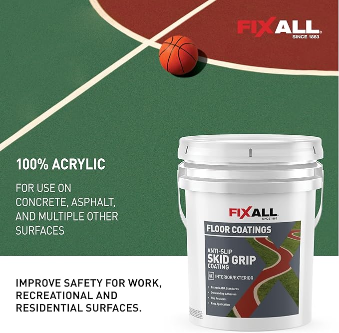 FIXALL Skid Grip Anti-Slip Coating, 5 Gallons, Slate, Exceeds ADA Standards, Ideal for Safety Areas, Slip-Resistant Pavement, Cement & Concrete Paint