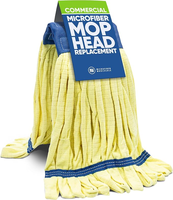 Commercial Mop Head Replacement – 1 Pack Large Yellow Microfiber Tube Mop (18 oz.) | Industrial Wet Mops | Washable Refill, Reusable, Heavy Duty, Looped End Mopheads | Hardwood, Concrete