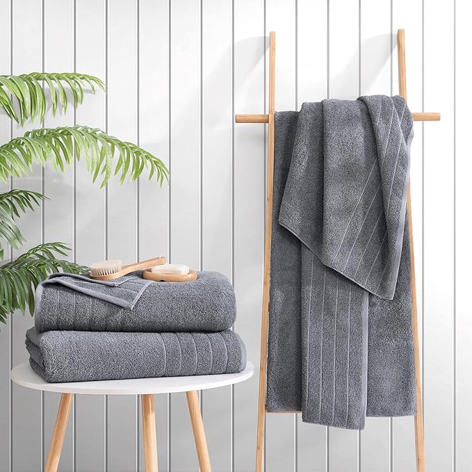 Casa Platino Bath Sheet Towels, 4 Pack 36"x72" 100% Ring Spun Cotton, Lightweight, Absorbent, Quick Dry - Cool Grey
