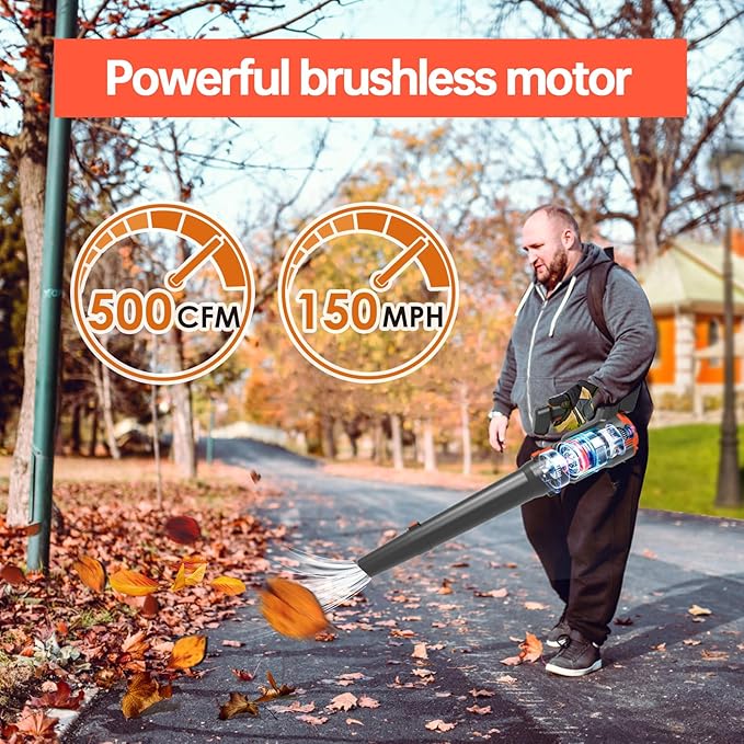 Cordless Leaf Blower - 500CFM Brushless Electric Blower with Battery Charger, 21V 2 Packs 5.0 Ah Battery for Lawn Care Yard Porch Driveway Patio Clean