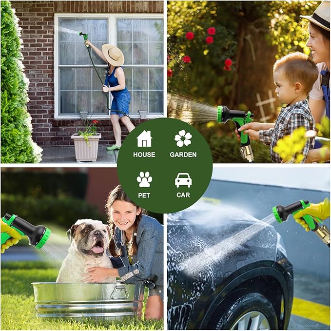 50 FT Expandable Garden Hose, Water Hose with 10-Function High-Pressure Spray Nozzle, Heavy Duty Flexible Hose, 3/4" Solid Brass Fitting