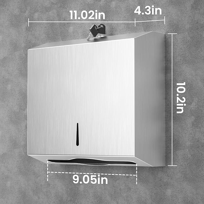 Paper Towel Dispenser Wall Mount -Commercial C Fold/Multi-fold/Tri-fold,Stainless Steel Bathroom Hand Towel Dispenser with Lock Design