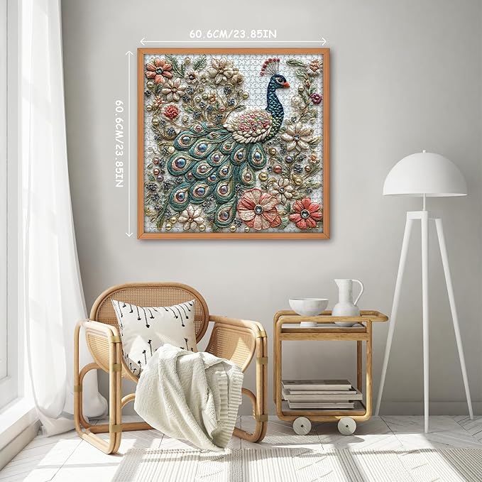 Peacock Puzzles for Adults 1000 Pieces, Unique Bird Art Flower Garden Animal, Jewels of The Fluttering Wings Jigsaw Puzzle, Challenge for Adults Aesthetic