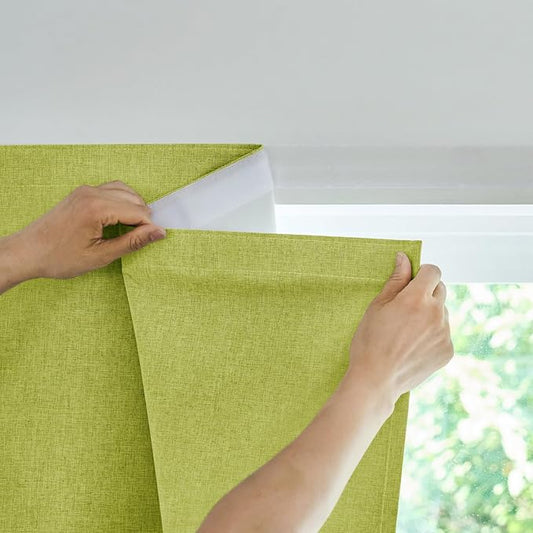 100% Blackout Curtain,Adhesive Curtain,Black Out Window Cover No Drilling Travel Kit,Perfect for Media Rooms, Dormitories and Renters (Fruit Green - W35 × L72 in)