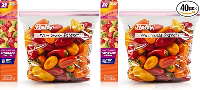 Hefty Press to Close Plastic Bags for Food Storage, Gallon Size, 20 Count (Pack of 2)