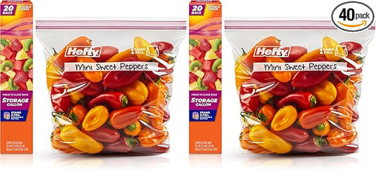 Hefty Press to Close Plastic Bags for Food Storage, Gallon Size, 20 Count (Pack of 2)