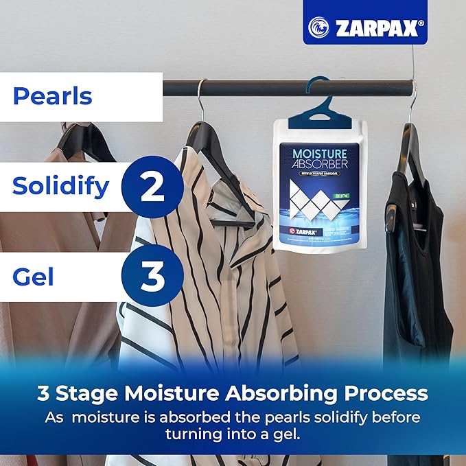 Moisture Absorber Sachets Activated Charcoal 7.5 oz/212g - Remove Excess Moisture In Air & Odor - Desiccant Dehumidifier for Closet, Drawer, Storage - Dampness & Humidity Control - Set of 5