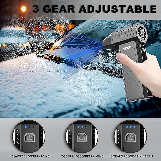 SDFM Electric Air Duster - 130000RPM Compressed Air Duster，3 Gear Adjustable Jet Dry Blower can Reusable Can for Computer Keyboard,Outdoors,Car,Home.… (Black)