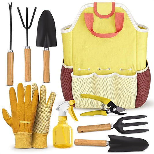 10 Pcs Gardening Hand Tools – All-in-One Gardening Tool Set with Functional Tote Bag, Ergonomic Design & Durable Rust-Resistant Steel – Comfortable Planting, Digging & Easy Garden Maintenance