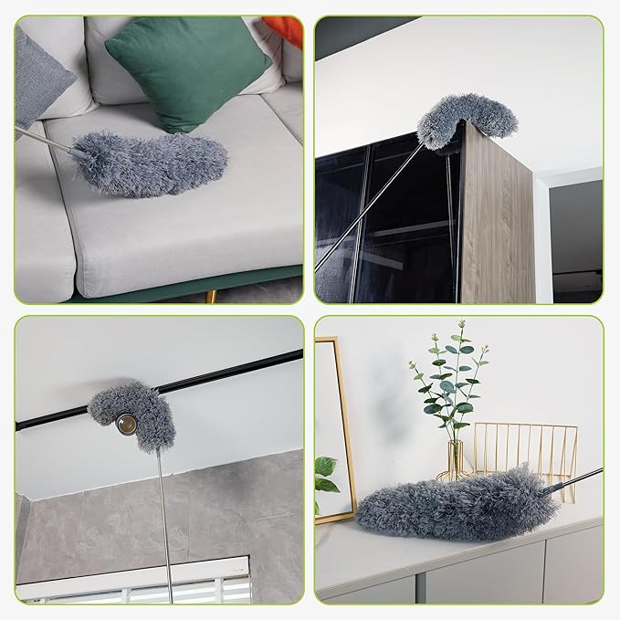 Duster with Extension Pole for Cleaning (2 Microfiber Heads Kit), 100" Long Feather Duster for High Ceilings with Washable Head, Cleaning Supplies for Housekeeping, Ceiling Fan, Furniture