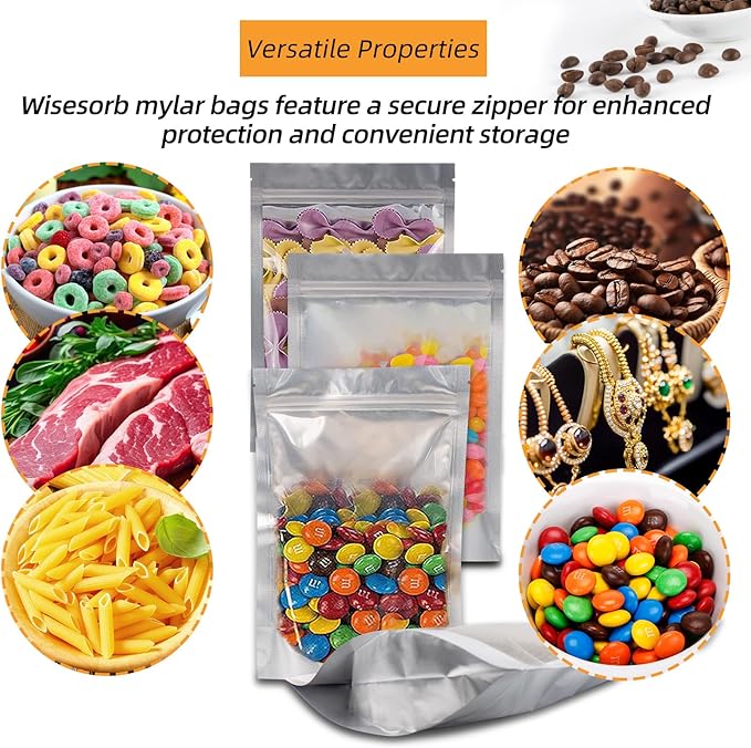 1 Quart 30 Packs Mylar Bags for Food Storage, 7"x 10" With Window, Freeze Dried Candy, Reusable Long Term Storage