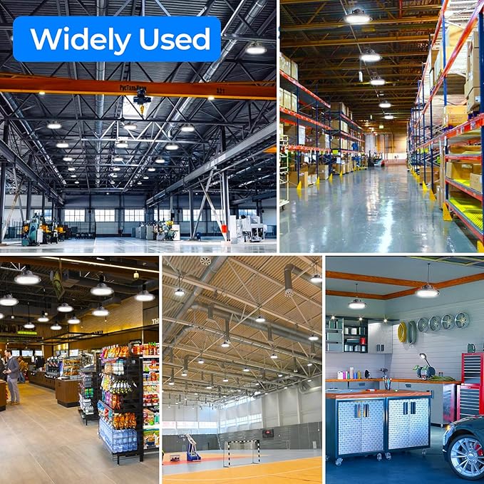 CINOTON UFO LED High Bay Light, 160W/120W/80W Switchable, AC100-277V LED Shop Lights with US Plug, 24000LM Dimmable 0-10V Commercial Bay Lighting for Garage Workshop 5000K Daylight-UL Listed, 4 Pack
