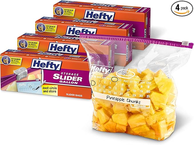 Hefty Slider Calendar Storage Bags, Gallon Size, 30 Count (Pack of 4), 120 Total