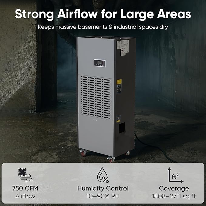 350 Pints Commercial Dehumidifier for Basements & Industrial Spaces – Built-In Pump, Drain Hose, Continuous Operation, 2-Speed Fan, 30000 Sq Ft Coverage