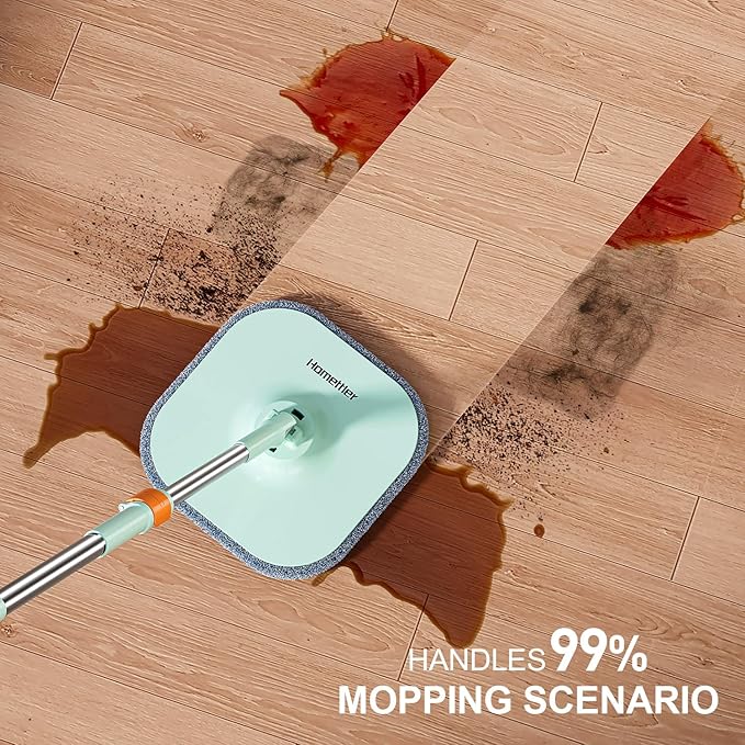 Spin Mop and Bucket Set, Detachable Inner Bucket with Separate Dirty Water System, Deep-Cleaning Mops for Floor/Wall Cleaning with Triangular Head & 4 Microfiber Pads