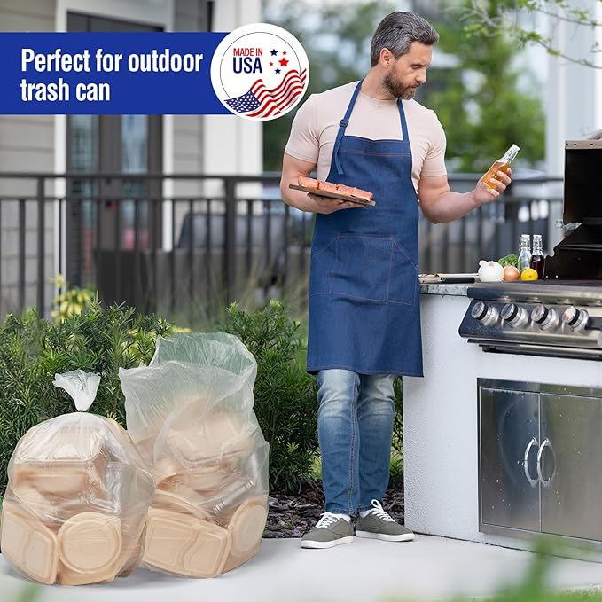 Delxo 30-33 Gallon Clear Trash Bags, 250 Count – Medium Duty Garbage Bags, Thick, Durable & Puncture-Resistant Plastic, Perforated Design– Made in USA for Kitchen, Yard, Office & Party