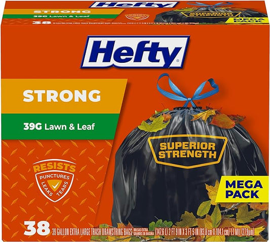 Hefty Strong Lawn & Leaf Trash Bags, 39 Gallon, 38 Count