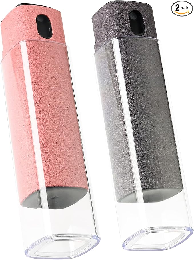 Touchscreen Screen Cleaner Kit 2 Pcs, Phone, Tablet and Car Screen Cleaner, Two in One Spray and Microfiber Cloth(Grey&Pink)