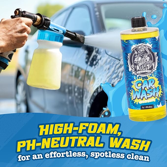 Salty Captain DIY Detailing Car Cleaning Kit – Car Wash Kit with 15L Bucket, Hand Mitt Towels, Brushes & 6x Cleaning Fluids – With Pressure Washer Snow Foam Cannon – Premium Quality & Easy to Use