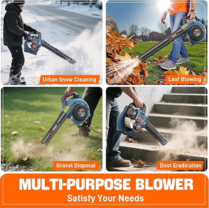 SENIX 4QL 26.5 cc 4-Cycle Handheld Gas Powered Leaf Blower for Lawn Care Clean Up, Up to 410 CFM and 125 MPH, Light Weight, Dual Grip Handle, BL4QL-L, Blue