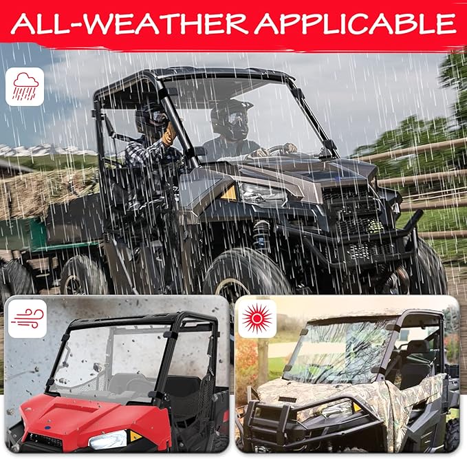 StarknightMT Ranger Windshield Compatible With Polaris Ranger Midsize 500 570 ETX EV 2015-2025, Scratch-Resistant Ranger 570 Front Full Windshield, Clear