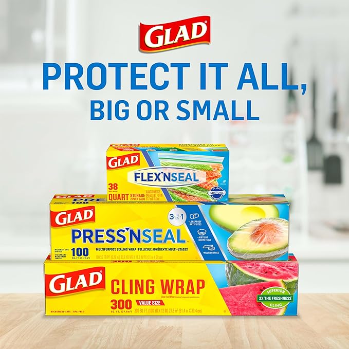 Glad Press'N Seal Plastic Wrap for Food, Griptex Technology, 70 Square Foot Roll (Pack of 1)