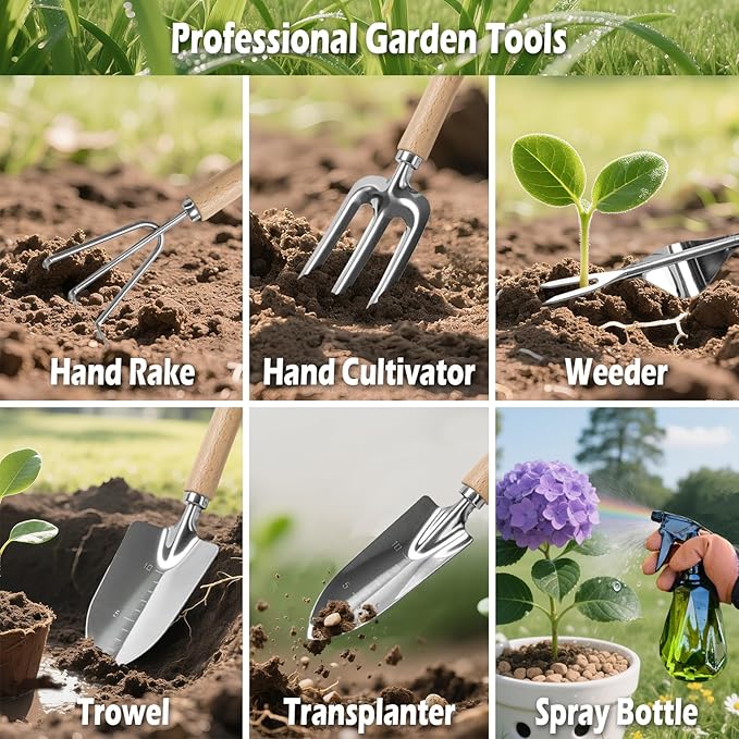 12-Piece Heavy Duty Garden Tool Set with Fashion Organizer Handbag, Rust-Proof Gardening Hand Tools Kit, Ideal Women's Gift for Gardening