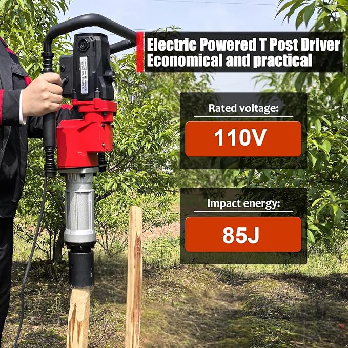 Electric Pile Driver Hammer 2200W Electric T Post Driver, 110V Handheld Pile Driver, 2100 BPM Sufficient Power, Ideal for Fence Post Construction Site, Farm Fences, Forestry Seedlings