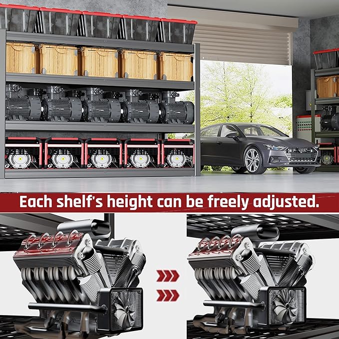 62" W Garage Shelving Heavy Duty, 4 Tier Garage Shelves, 27" D Adjustable Storage Shelving Unit, Commercial Metal Shelf for Warehouse, Pantry, School, Shop, 62" Wx27 Dx62 H