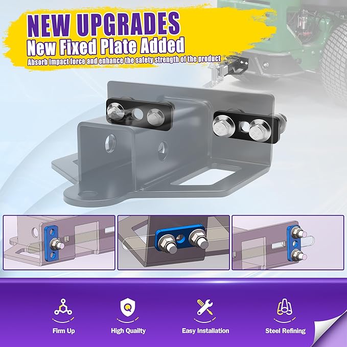 Zero Turn Lawn Mower Hitch with 2" Receiver, 6mm Steel Trailer Hitch with Chain Slot, Upgraded Reinforced Washer & Weld-On Bolt Lock System, Universal Fit for Tractor, ATV, Golf Cart, Trailer